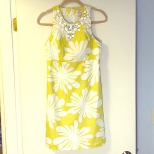 Lime green-neon yellow beaded neck loft dress.